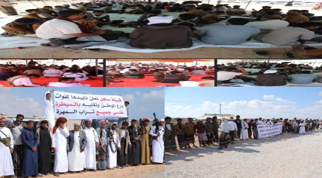 قبائل المهرة تحتشد في الغيضة دعماً لتمكين قوات درع الوطن المهرية وتُشيد بدور السعودية في خفضت التصعيد..(تقرير) 